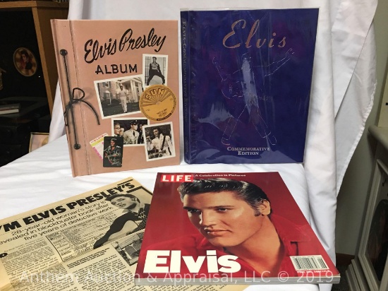 Elvis Presley book lot- Elvis commemorative edition, Life magazine,album, & Star newspaper from 1987