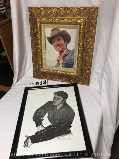 Lot of 2- Elvis Presley unique framed Photo and one framed sketch print