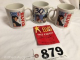 Lot of 3- Elvis Presley collectible coffee mugs with empty Elvis hot cocoa pouch