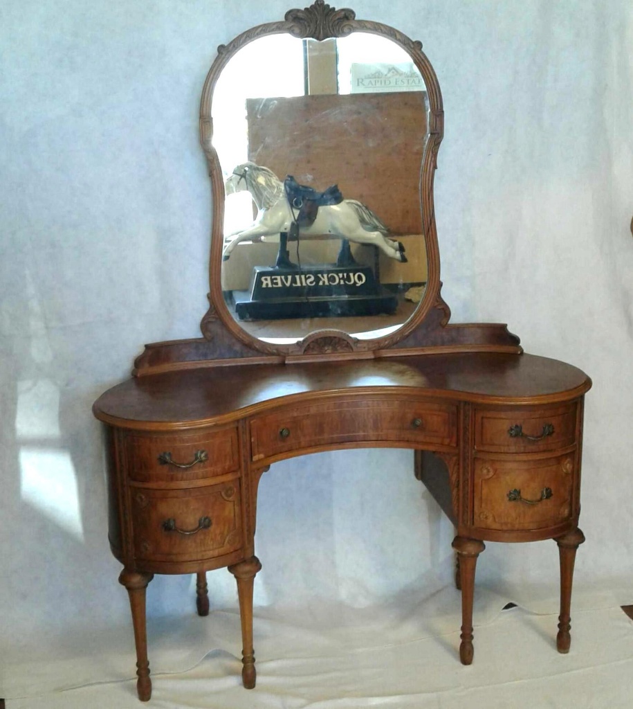 Antique Victorian Walnut Vanity Dresser With Mirror Top Art