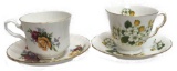 Lot of 2 Fine Bone China Tea Cups with Saucers, Marked