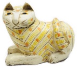 Carved and Painted Wooden Cat Sculpture