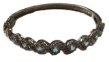 Silver Toned Bangle Bracelet With Aquamarine Gemstones