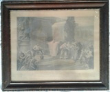 Antique Iron Worker Print, Original Flame Oak Frame