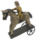 Hand-Carved Folk Art Horse and Rider