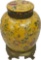 Large yellow Asian hand painted Ceramic Urn with Dragonflies and Butterflies