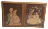 Pair of Antique Victorian Lithographs, Young Lovers, Signed by Brewster