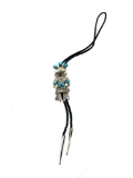 Vintage Navajo Silver Bolo Tie Kachina with Turquoise Stones