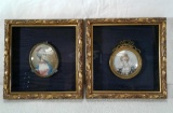2 Miniature Framed Painting Mounted in Gold Frames