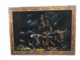 Vintage Painting, Oil on Black Velvet of Bull Fight Picadore