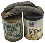 Lot of 2 Quarts of Vintage Motor Oil with Metal Filler Spouts