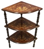 Vintage Italian Inlaid Mahogany 3 Tier Corner Table