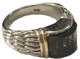 Man's Silver Ring with Smoky Topaz Stone in David Yurman Style