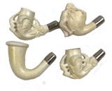 4 Vintage Carved Meerschaum Pipe Bowls