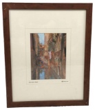 Framed Pained Photograph, Textured Canal by Martin Roberts, Signed