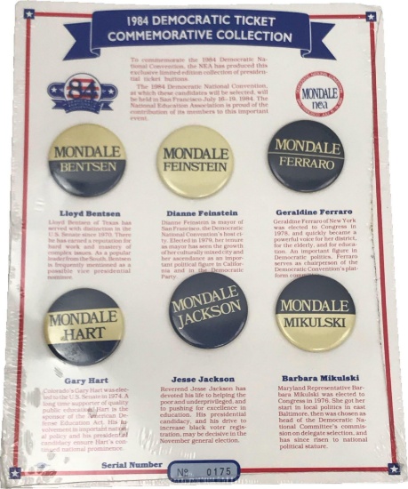 Rare 1984 Democratic Ticket Commemorative Collection Prospective Vice President Buttons