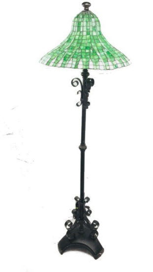 Green and White Tiffany Style Lotus Pagoda Floor Lamp