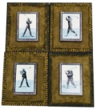 Set of Four Golf Pictures, Mounted on Suede