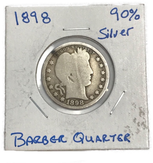 1898 Barber Quarter Silver Twenty-Five Cent Coin