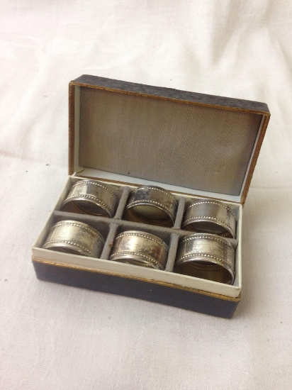 Set of 6 Vintage Silver Napkin Rings, Marked 800