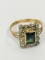 Antique 14k Diamond and Green Tourmaline Ring