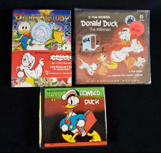 Lot of 3 Vintage Donald Duck Audio Stories and Comic Book