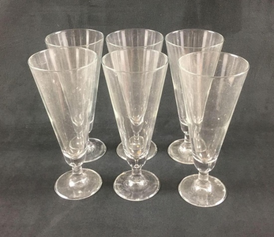 6 Clear Footed Pilsner Glasses