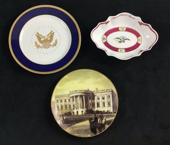 Lot of 3 American History Woodmere Commemorative Plates and Basin Vintage Circa 1900s