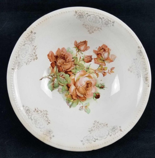Late 1800s Ceramic Porcelain Bowl with Rose Design