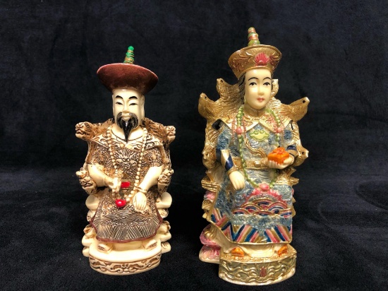 Chinese Empress Emperor Sitting Statues Figurines