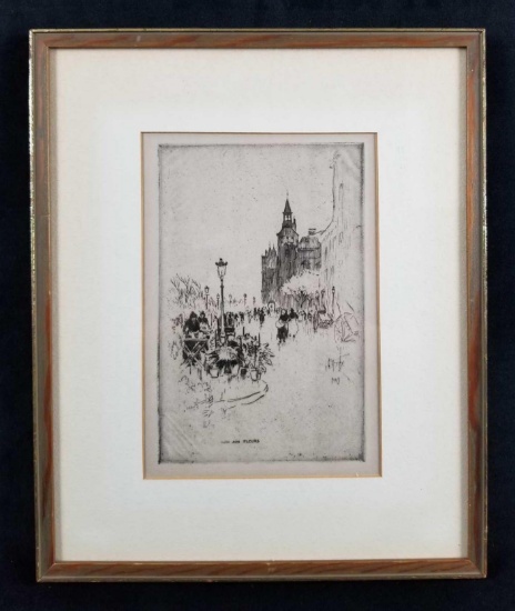 Quai Aux Fleurs Paris Framed Etching by Lester George Hornby 1882