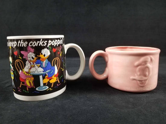 A Lot Of 2 Donald Duck Daisy Ceramic Walt Disney Coffee Tea Hot Cocoa Mugs Cups