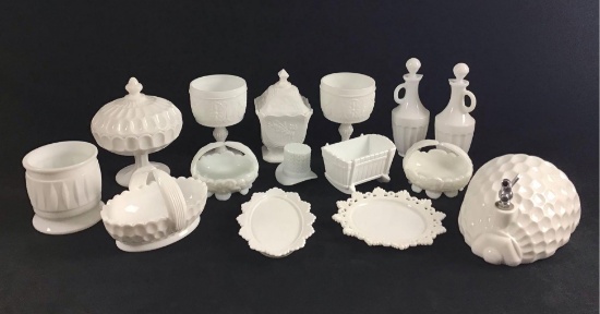 Milk Glass Vintage midcentury Housewares Lot of 15