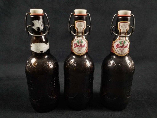 A Lot of 3 Vintage Beer Bottles Holland Grolsch Holland Amber Ale Swing Porcelain Tops