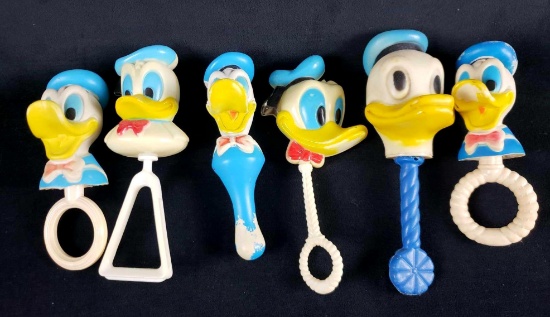 Lot of 6 Vintage Plastic Disney Donald Duck Rattles