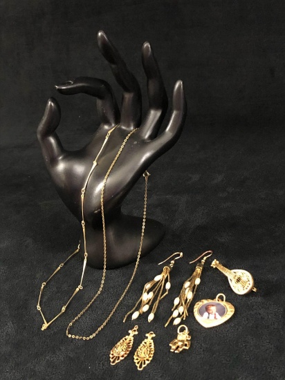 Mixed Lot Gold Plated Earrings Pin Necklaces Charms
