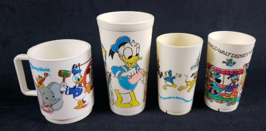 Lot of 4 Plastic Walt Disney Productions Pre 1986 Vintage Plastic Cups Mugs