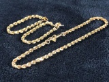 Classic Vintage 14K Gold Rope Link Bracelet & Earing Set
