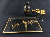 Vintage Hand painted Lacquer ware Bar Set with Tray