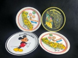Lot Of 4 Vintage Tin Plate Tray Platter Decorative Disneyland Disney World Mickey Mouse Characters