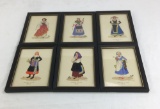 Set of 6 Framed Prints of Italian Traditional Dress, Hand-produced