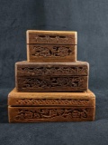 Wood Floral Trinket Boxes lot of 3