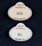 Lot of 2 Walt Disney World Year 2000 Name Badges Bob and Bill