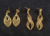 Two Sets Of 14K Gold Drop Diamond Cut Earrings