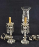 2 Boudoir Crystal Cut Prism Glass Hurricane Lamps