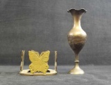 Lot of 2 Brass Vase and Candle Holder
