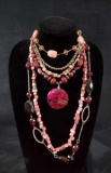 4 Piece Pink Magenta Vintage Jewelry Lot