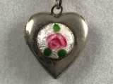Antique Guilloche Enamel Heart Locket & Sterling 18