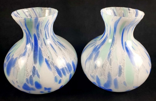 Set of 2 Dappled Italian Art Glass Vases