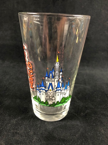 Vintage Walt Disney World Castle Glass Cup Printed Pint Color